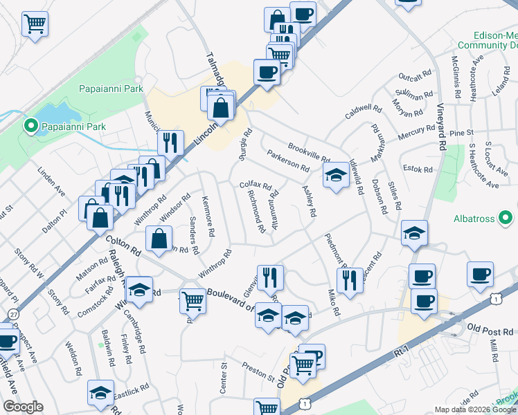 map of restaurants, bars, coffee shops, grocery stores, and more near 12 Altamont Road in Edison