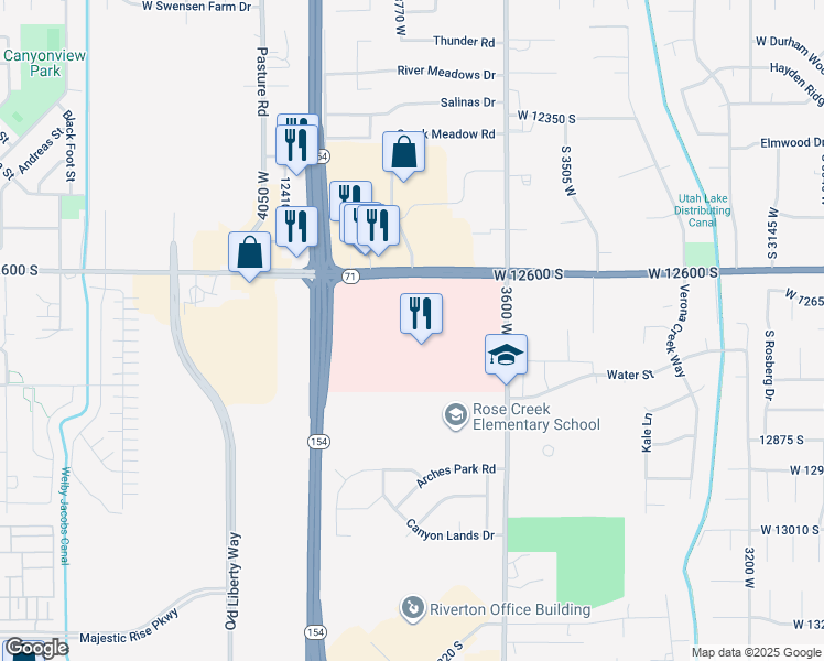 map of restaurants, bars, coffee shops, grocery stores, and more near 3741 West 12600 South in Riverton