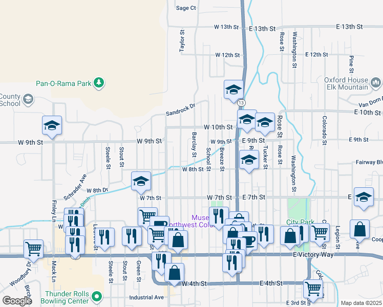 map of restaurants, bars, coffee shops, grocery stores, and more near 890 Barclay St in Craig