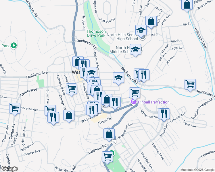 map of restaurants, bars, coffee shops, grocery stores, and more near 40 Wentworth Avenue in Pittsburgh
