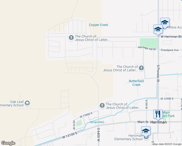 map of restaurants, bars, coffee shops, grocery stores, and more near 6453 Baldy Ridge Lane in Herriman