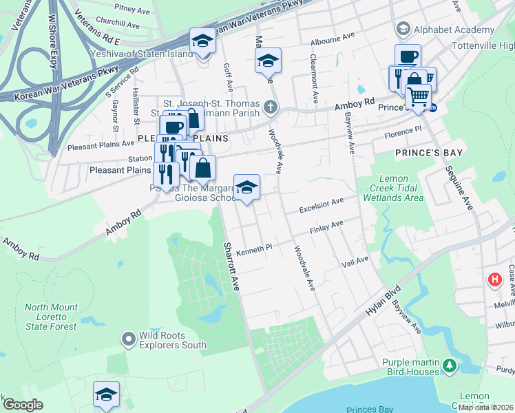 map of restaurants, bars, coffee shops, grocery stores, and more near 54 Latourette Street in Staten Island
