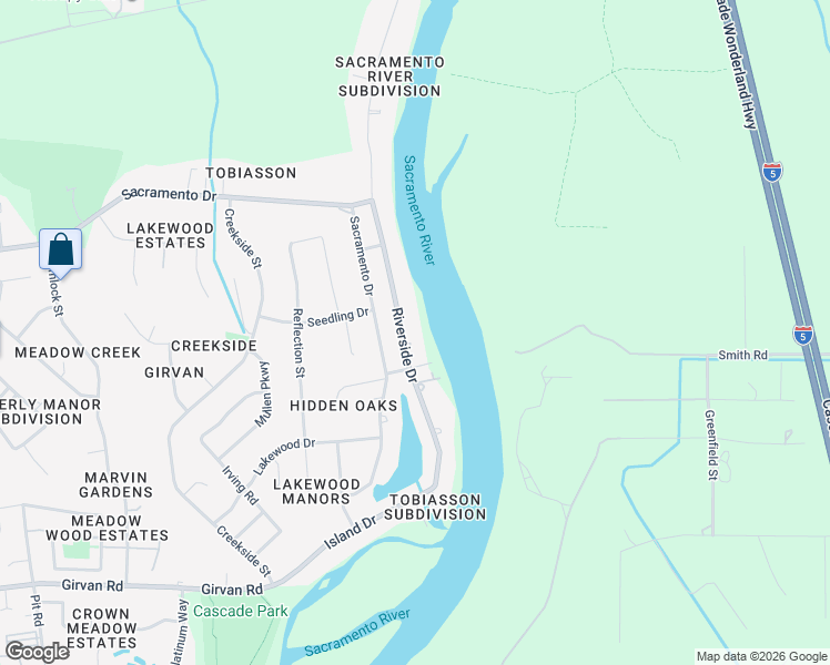 map of restaurants, bars, coffee shops, grocery stores, and more near 6661 Riverside Drive in Redding