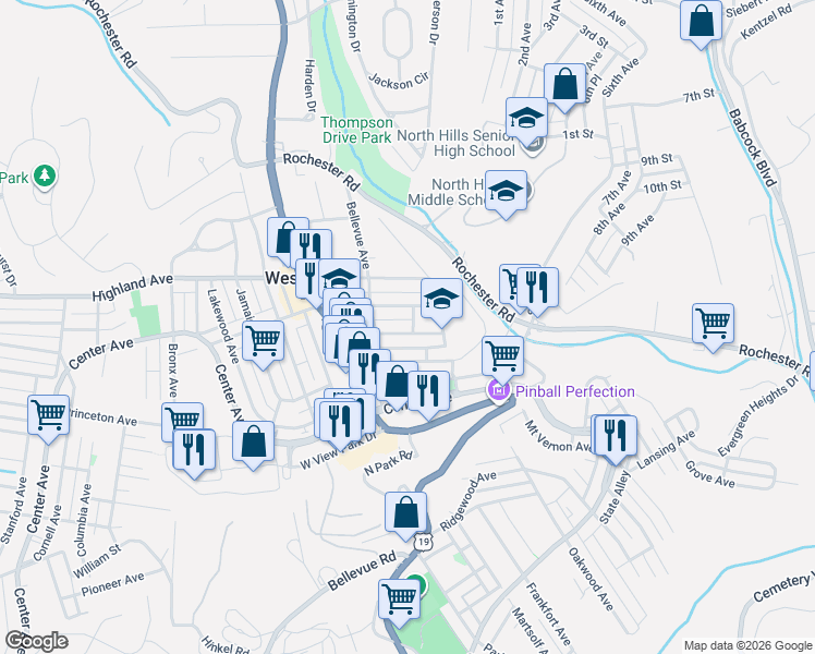 map of restaurants, bars, coffee shops, grocery stores, and more near 7 Chalfonte Avenue in Pittsburgh