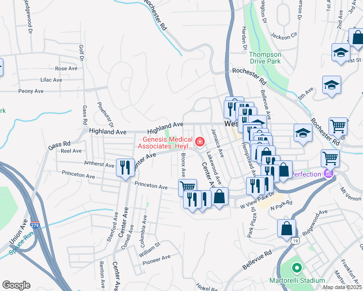map of restaurants, bars, coffee shops, grocery stores, and more near 207 Bronx Avenue in Pittsburgh