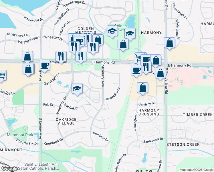 map of restaurants, bars, coffee shops, grocery stores, and more near 4780 Mcmurry Avenue in Fort Collins