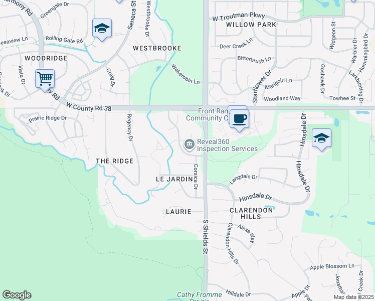 map of restaurants, bars, coffee shops, grocery stores, and more near 4736 Westbury Drive in Fort Collins
