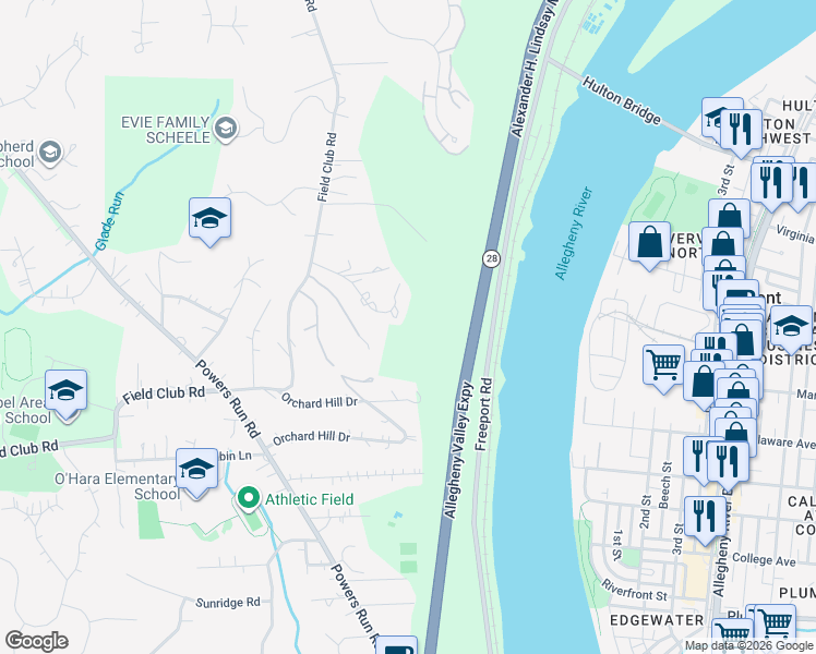 map of restaurants, bars, coffee shops, grocery stores, and more near 532 Colquitt Drive in Pittsburgh