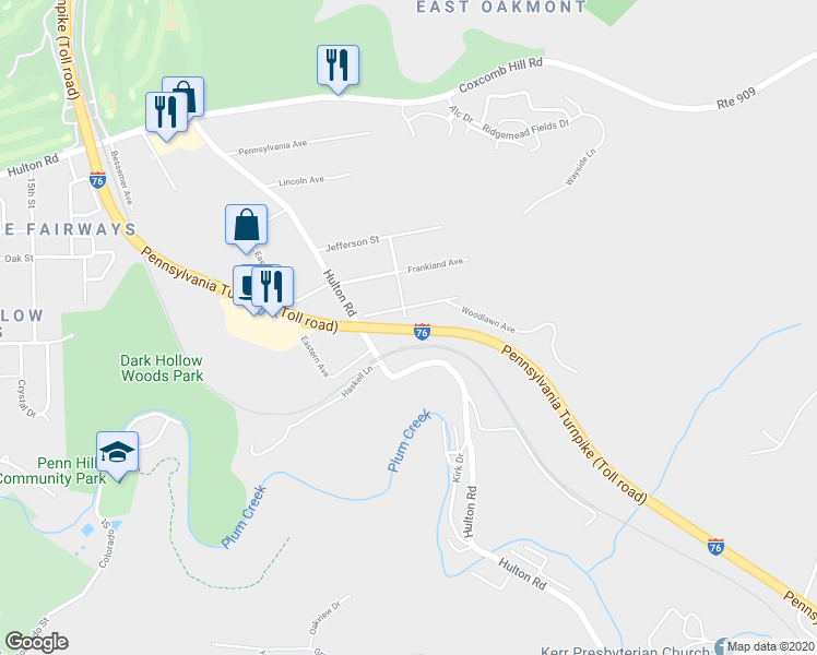 map of restaurants, bars, coffee shops, grocery stores, and more near Pennsylvania Turnpike in Verona