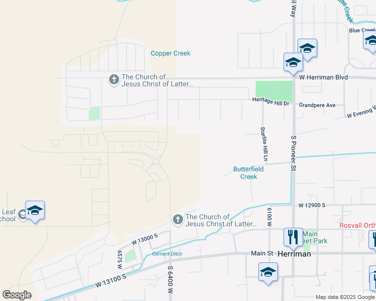 map of restaurants, bars, coffee shops, grocery stores, and more near 12683 South Lincoln Peak Lane in Herriman