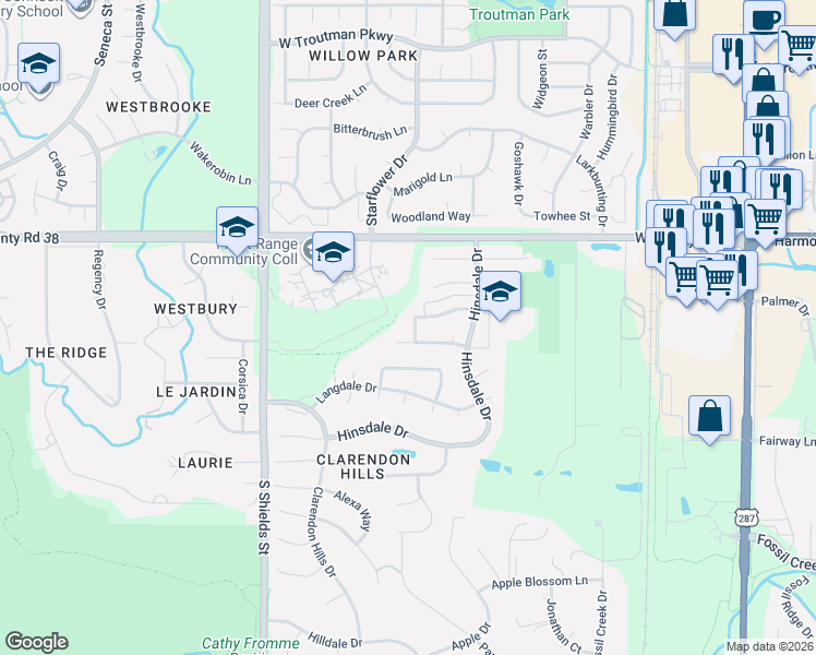 map of restaurants, bars, coffee shops, grocery stores, and more near 737 McGraw Circle in Fort Collins