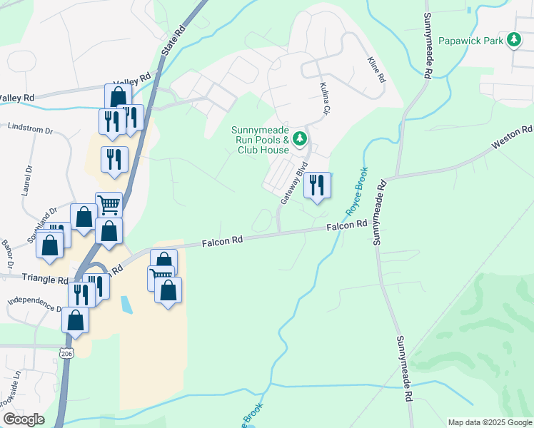 map of restaurants, bars, coffee shops, grocery stores, and more near 1 Gateway Boulevard in Somerset County