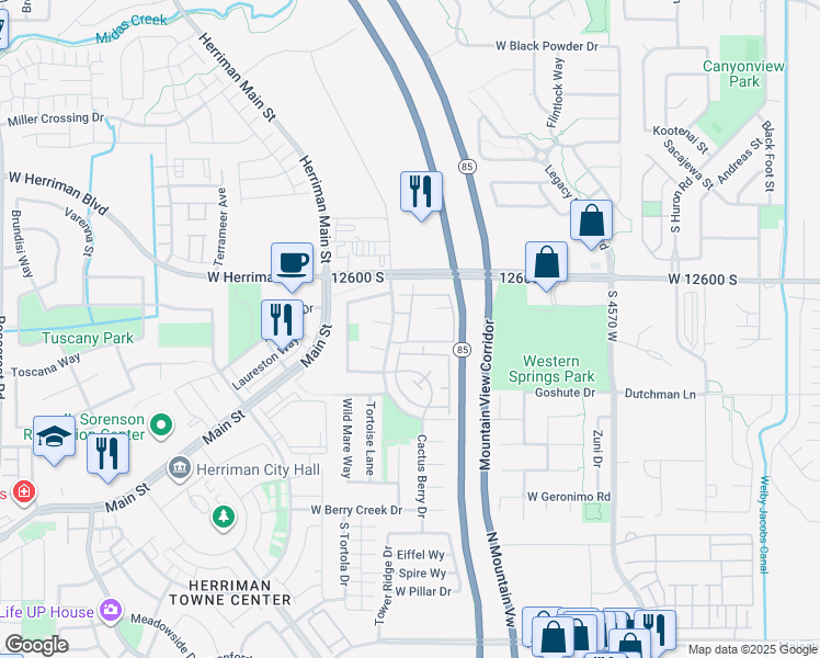 map of restaurants, bars, coffee shops, grocery stores, and more near 12683 Legacy Springs Drive in Herriman