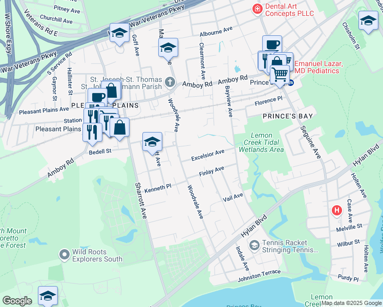 map of restaurants, bars, coffee shops, grocery stores, and more near 87 Excelsior Avenue in Staten Island