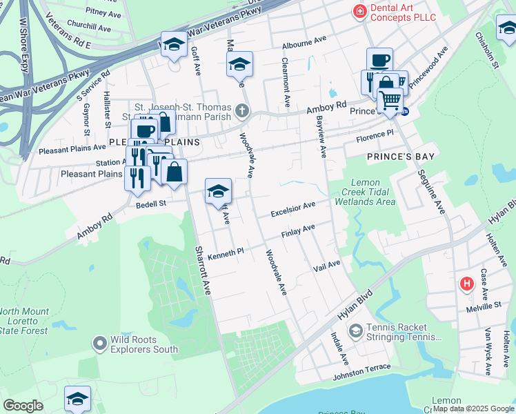 map of restaurants, bars, coffee shops, grocery stores, and more near 144 Woodvale Avenue in Staten Island