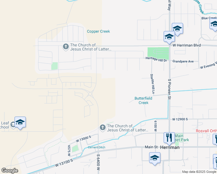 map of restaurants, bars, coffee shops, grocery stores, and more near 12681 South Lincoln Peak Lane in Herriman