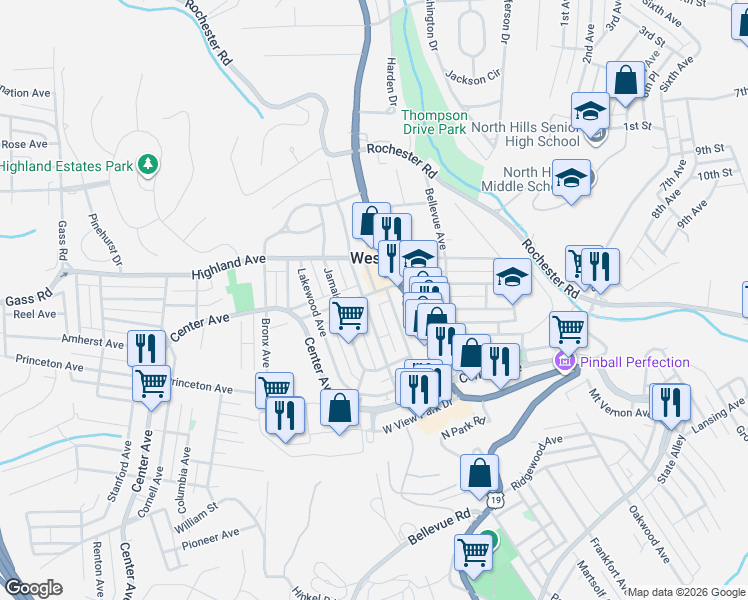 map of restaurants, bars, coffee shops, grocery stores, and more near 130 Chalfonte Avenue in Pittsburgh