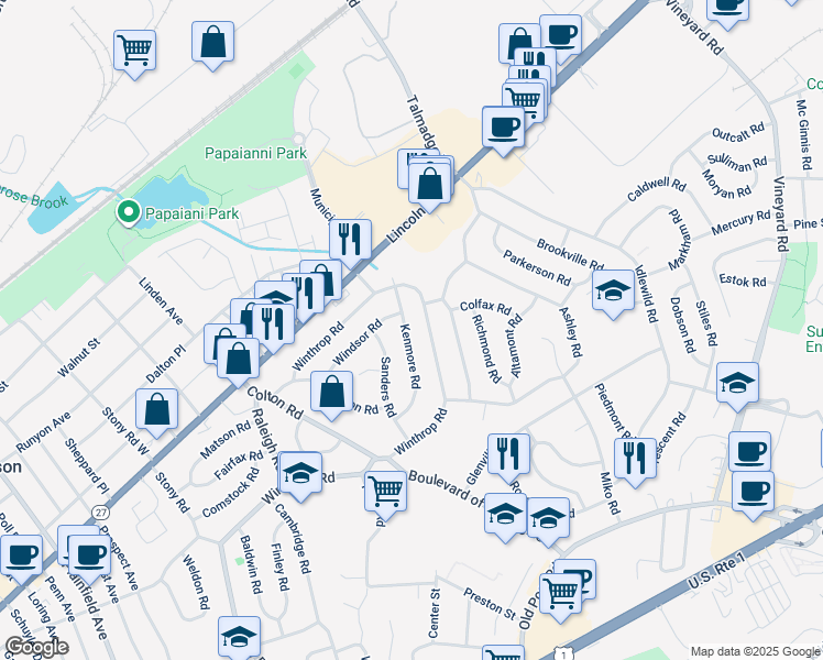 map of restaurants, bars, coffee shops, grocery stores, and more near 13 Kenmore Road in Edison