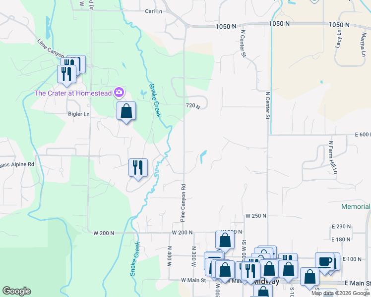 map of restaurants, bars, coffee shops, grocery stores, and more near 521 Pine Canyon Road in Midway