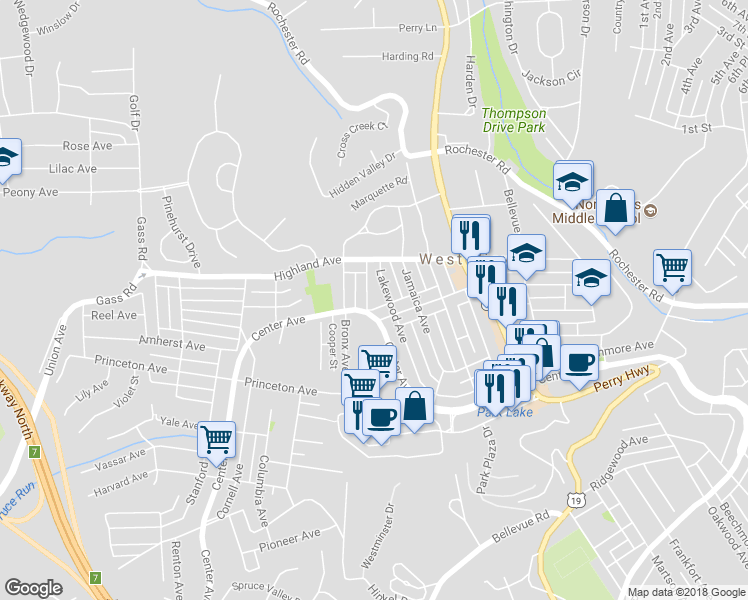 map of restaurants, bars, coffee shops, grocery stores, and more near 8 Mineola Avenue in Pittsburgh