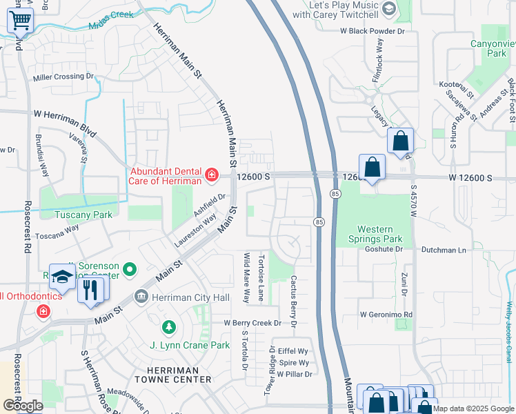 map of restaurants, bars, coffee shops, grocery stores, and more near 4971 Sidewinder Circle in Riverton