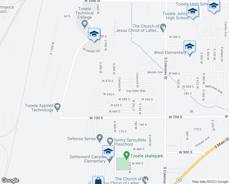 map of restaurants, bars, coffee shops, grocery stores, and more near 540 South 900 West in Tooele