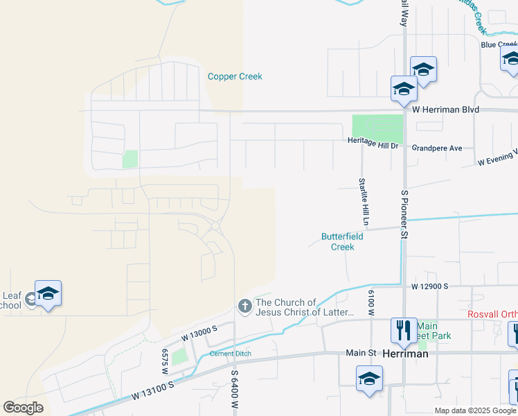 map of restaurants, bars, coffee shops, grocery stores, and more near 12677 South Lincoln Peak Lane in Herriman