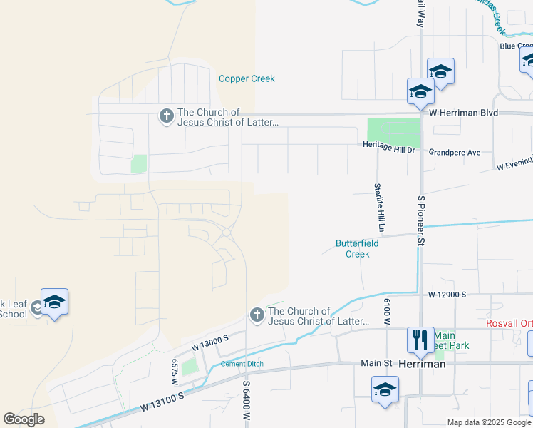 map of restaurants, bars, coffee shops, grocery stores, and more near 12676 South Lincoln Peak Lane in Herriman