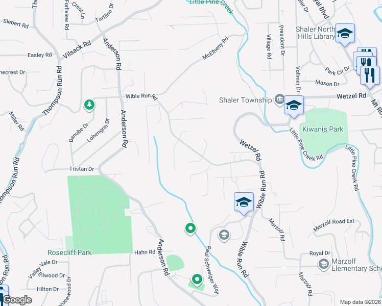 map of restaurants, bars, coffee shops, grocery stores, and more near 823 Wible Run Road in Pittsburgh