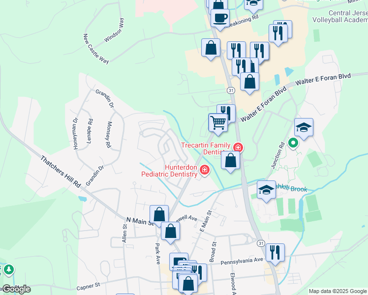 map of restaurants, bars, coffee shops, grocery stores, and more near 18 Cummington Lane in Flemington