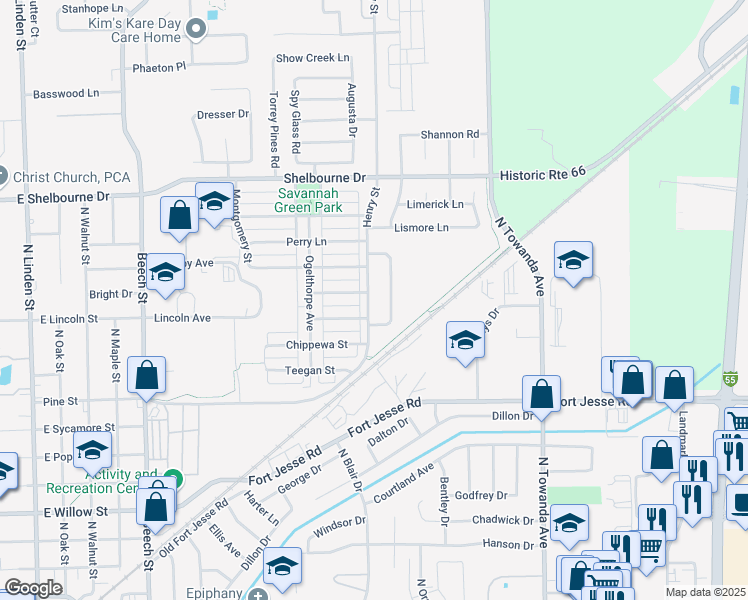 map of restaurants, bars, coffee shops, grocery stores, and more near 1212 Henry Street in Normal