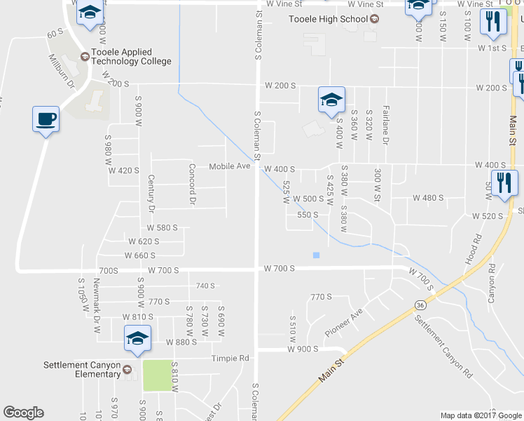map of restaurants, bars, coffee shops, grocery stores, and more near 505 South Coleman Street in Tooele