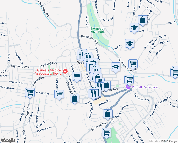 map of restaurants, bars, coffee shops, grocery stores, and more near 471 Perry Highway in West View