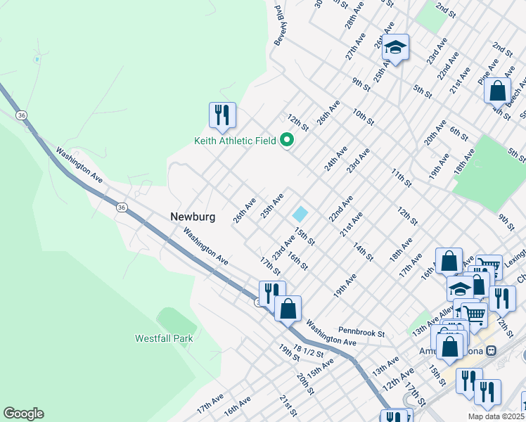 map of restaurants, bars, coffee shops, grocery stores, and more near 1508 25th Avenue in Altoona