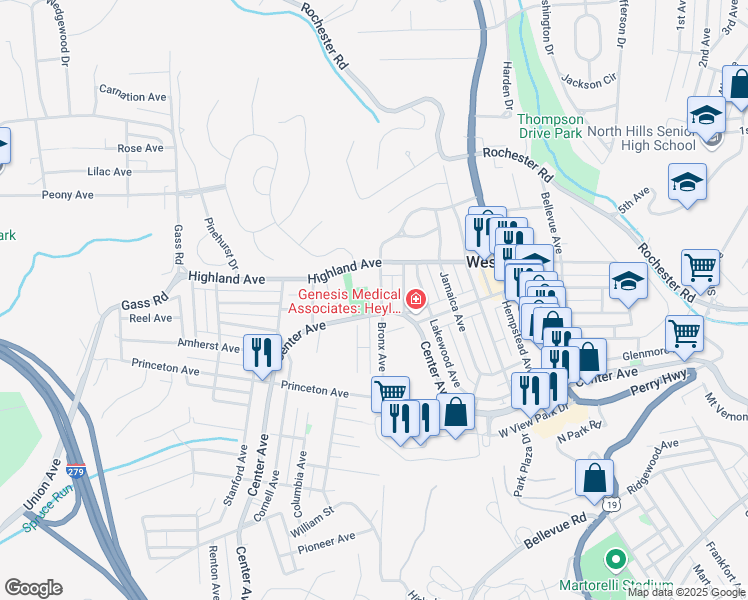 map of restaurants, bars, coffee shops, grocery stores, and more near 207 Bronx Avenue in Pittsburgh
