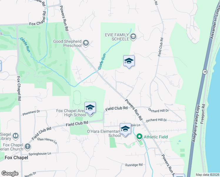 map of restaurants, bars, coffee shops, grocery stores, and more near 1547 Powers Run Road in Pittsburgh