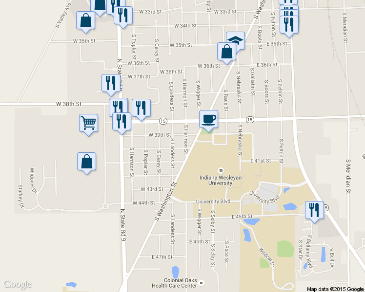 map of restaurants, bars, coffee shops, grocery stores, and more near 3920 S Harmon St in Marion