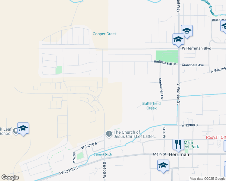 map of restaurants, bars, coffee shops, grocery stores, and more near 12674 South Lincoln Peak Lane in Herriman