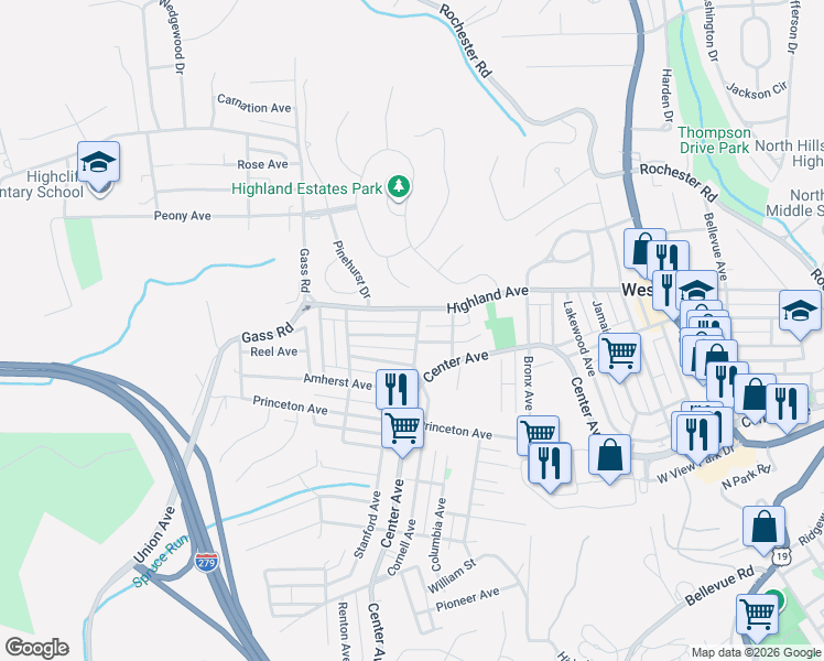 map of restaurants, bars, coffee shops, grocery stores, and more near 142 Georgetown Avenue in Pittsburgh