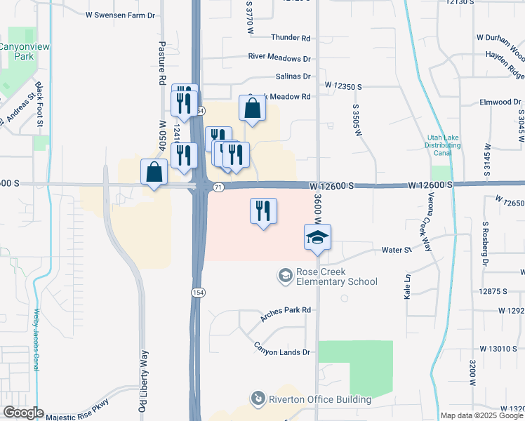 map of restaurants, bars, coffee shops, grocery stores, and more near 3741 West 12600 South in Riverton