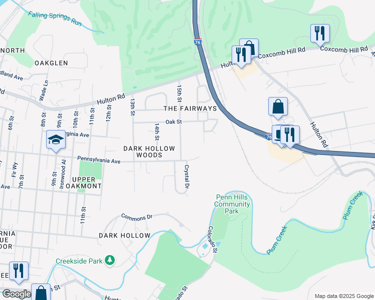 map of restaurants, bars, coffee shops, grocery stores, and more near 714 15th Street in Oakmont