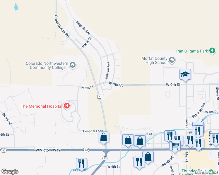 map of restaurants, bars, coffee shops, grocery stores, and more near 838 Cottonwood Avenue in Craig