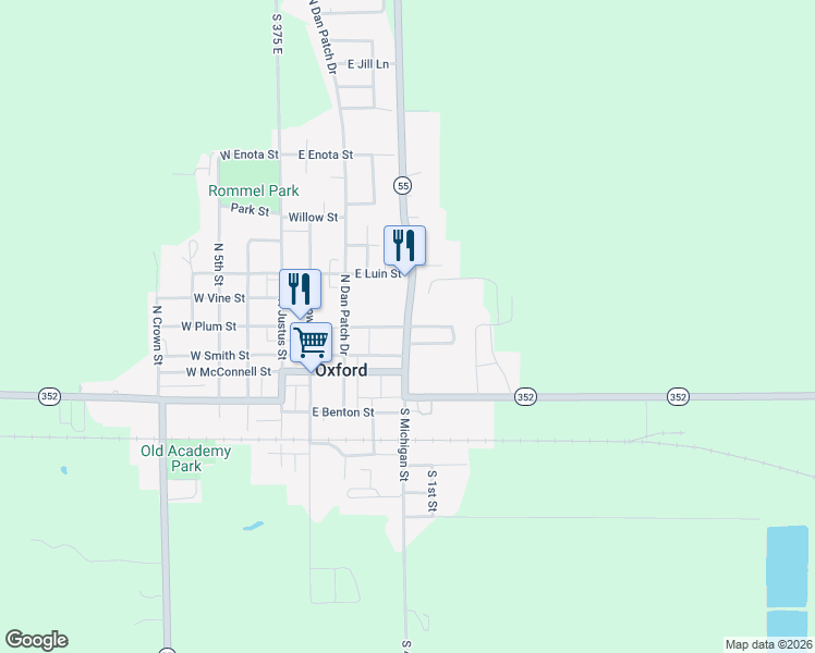 map of restaurants, bars, coffee shops, grocery stores, and more near 600 East Wilson Street in Oxford