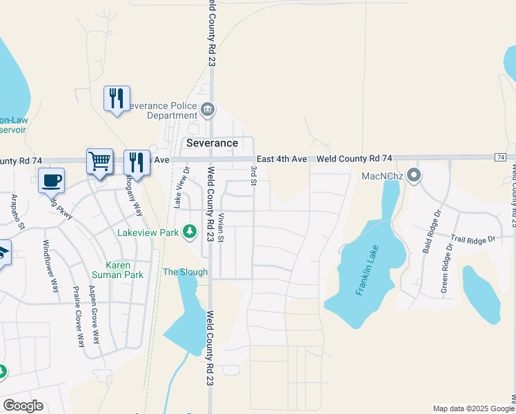 map of restaurants, bars, coffee shops, grocery stores, and more near 415 3rd Street in Eaton