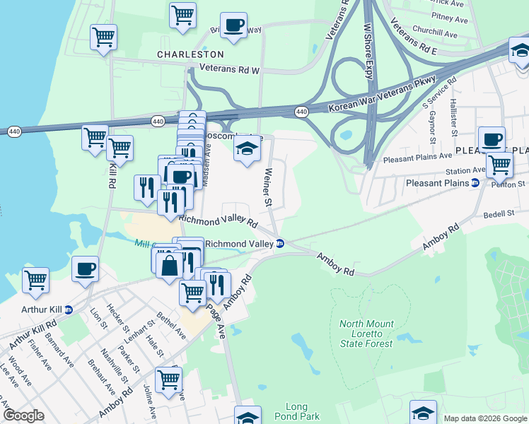 map of restaurants, bars, coffee shops, grocery stores, and more near 14 Butler Street in Staten Island