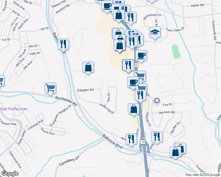 map of restaurants, bars, coffee shops, grocery stores, and more near 325 Holly Hill Drive in Pittsburgh
