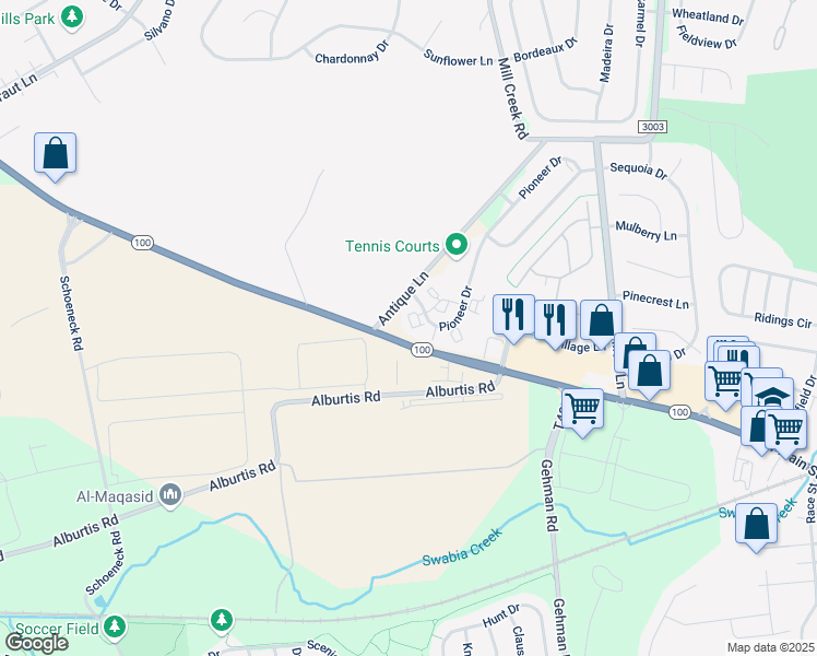 map of restaurants, bars, coffee shops, grocery stores, and more near 7350 Pioneer Drive in Macungie