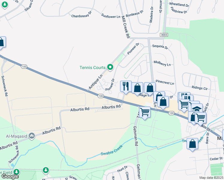 map of restaurants, bars, coffee shops, grocery stores, and more near 7010 Pioneer Drive in Macungie