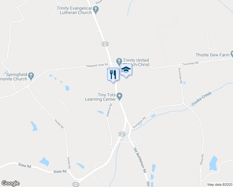 map of restaurants, bars, coffee shops, grocery stores, and more near 1487 Old Bethlehem Pike in Quakertown
