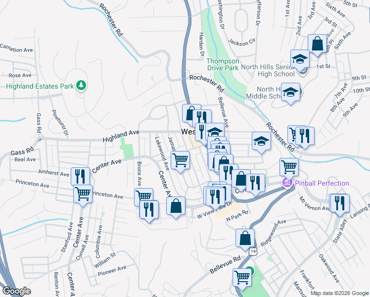 map of restaurants, bars, coffee shops, grocery stores, and more near 130 Chalfonte Avenue in Pittsburgh